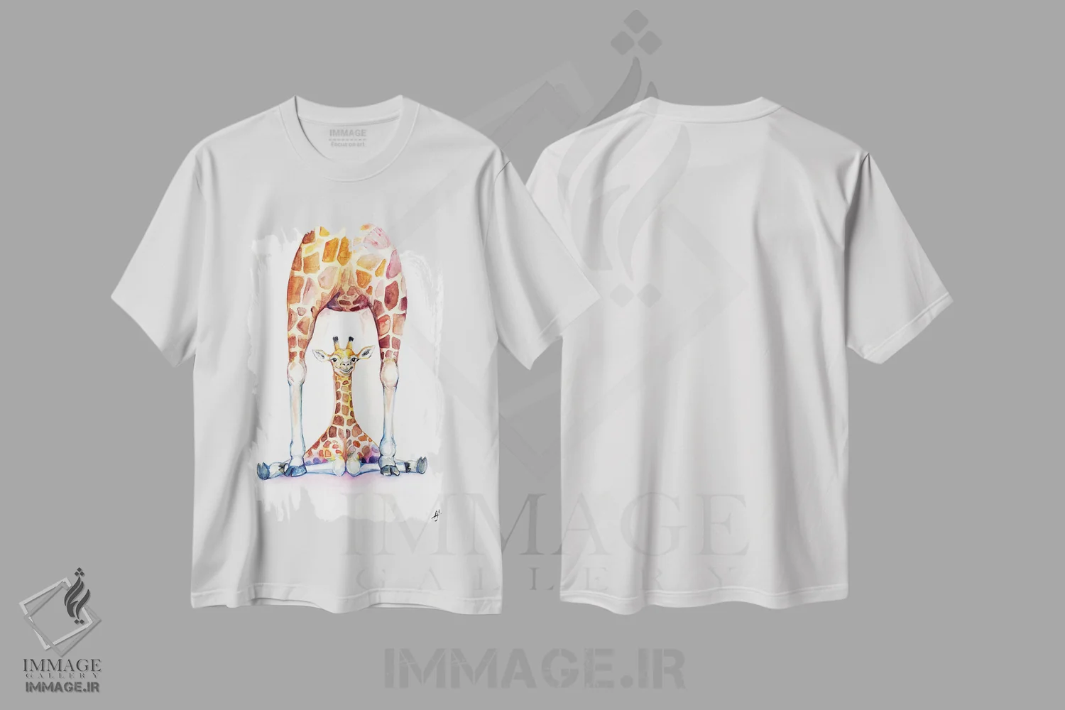 تیشرت سفید طرح دار – تیشرت حیوانات ,زرافه های زیبا اثر مارک آلانته فروشگاه ایماژ