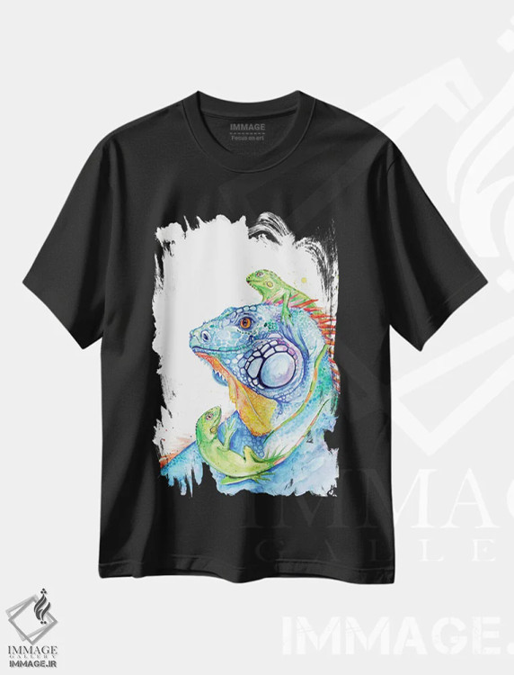 تیشرت مشکی طرح دار – تیشرت فانتزی ,اینجا اژدهاست اثر مارک آلانته immage.ir