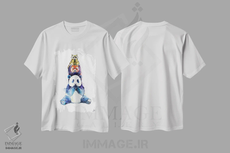 تیشرت سفید طرح دار – تیشرت هنری ,پانداهای شلوغ اثر مارک آلانته immage.ir