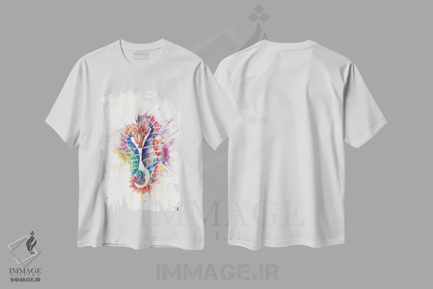 تیشرت سفید طرح دار – تیشرت طبیعت ,اسب های دریایی سرخوش اثر مارک آلانته فروشگاه ایماژ