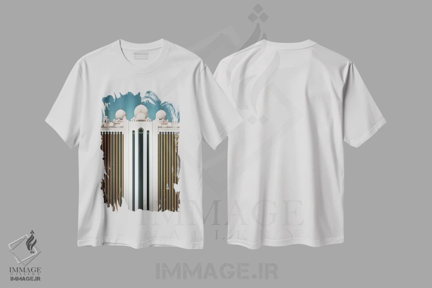 تیشرت سفید طرح دار – تیشرت هنری ,ستون های اسلام اثر مارکوس هنن immage.ir