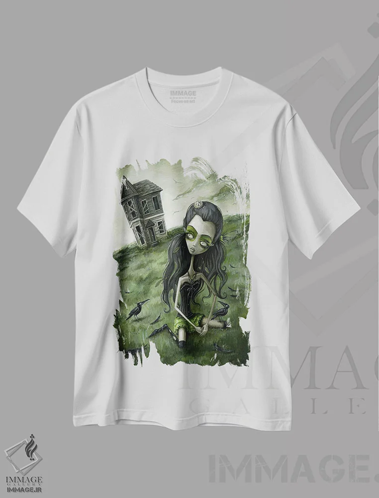 تیشرت سفید طرح دار – تیشرت هنری ,رهاشده در مزرعه کلاغ ها اثر مگان ماژوسکی immage.ir