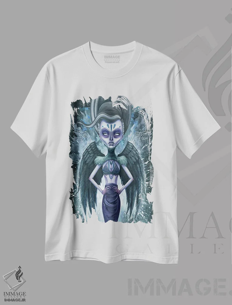 تیشرت سفید طرح دار – تیشرت فانتزی ,کلاغ سیاه اثر مگان ماژوسکی immage.ir