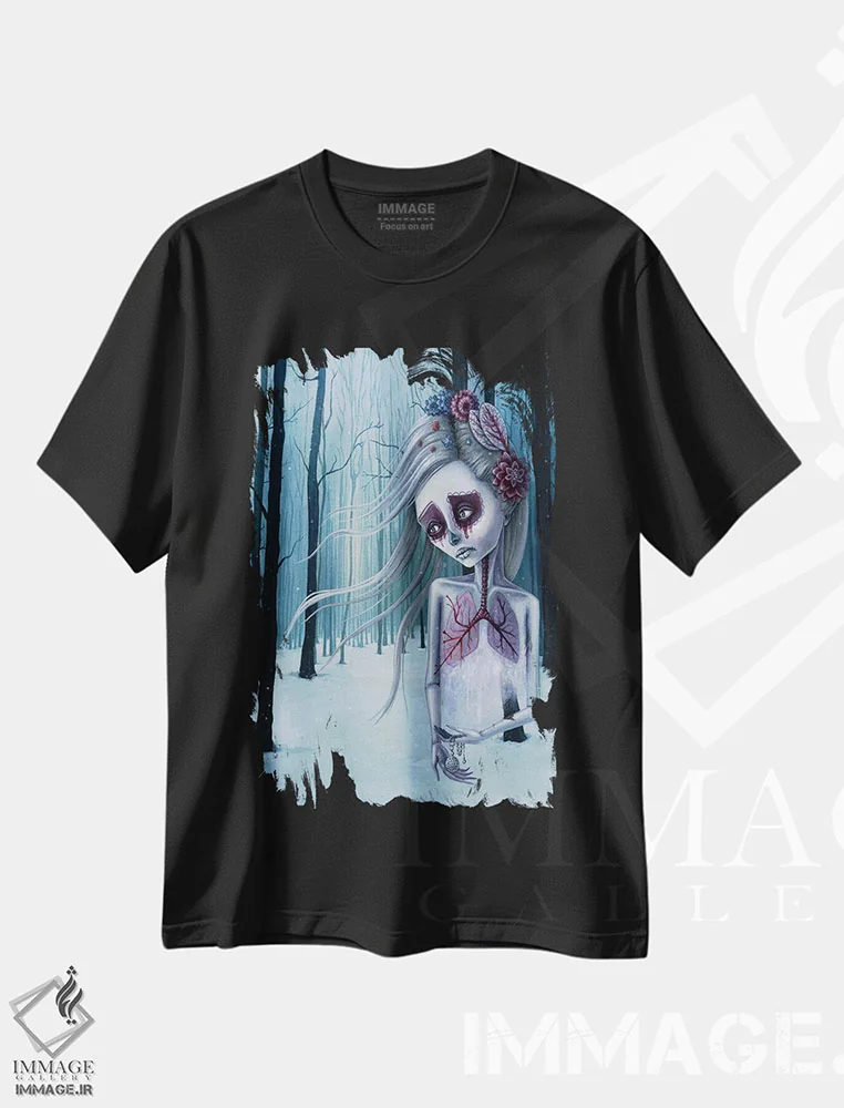 تیشرت مشکی طرح دار – تیشرت هنری ,زوال زیبای زندگی اثر مگان ماژوسکی immage.ir