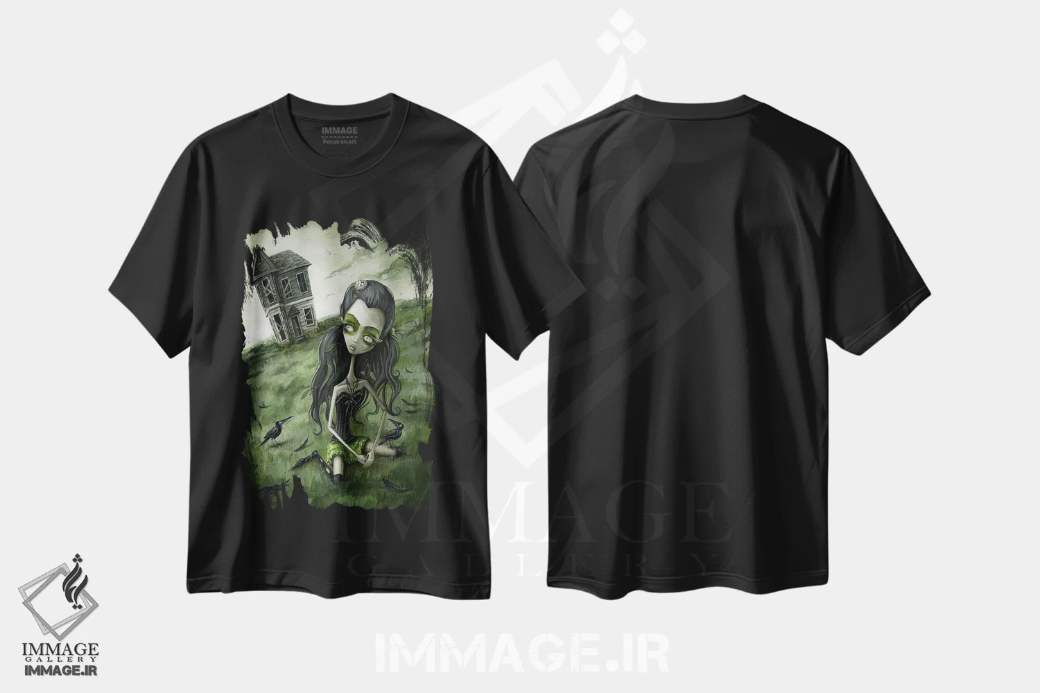 تیشرت مشکی طرح دار – تیشرت هنری ,رهاشده در مزرعه کلاغ ها اثر مگان ماژوسکی فروشگاه ایماژ
