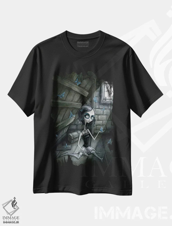 تیشرت مشکی طرح دار – تیشرت فانتزی ,پروانه ها در زیرشیروانی اثر مگان ماژوسکی فروشگاه ایماژ