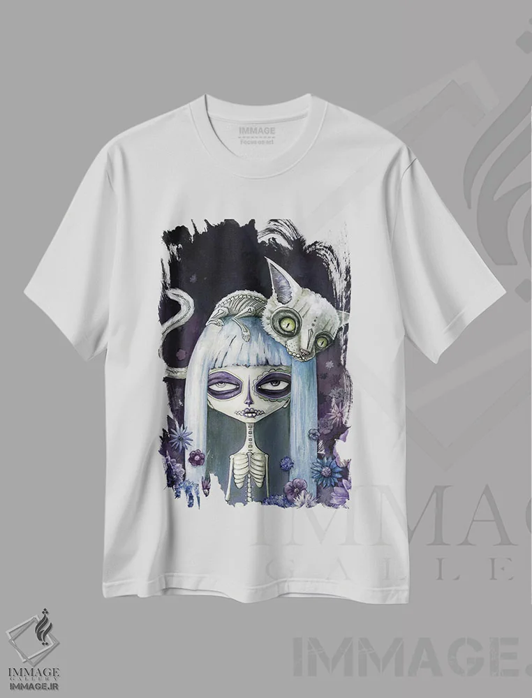 تیشرت سفید طرح دار – تیشرت هنری ,فلینا د لوس موئرتوس اثر مگان ماژوسکی immage.ir