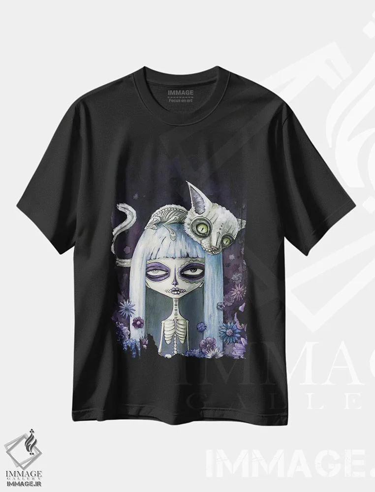 تیشرت مشکی طرح دار – تیشرت هنری ,فلینا د لوس موئرتوس اثر مگان ماژوسکی فروشگاه ایماژ