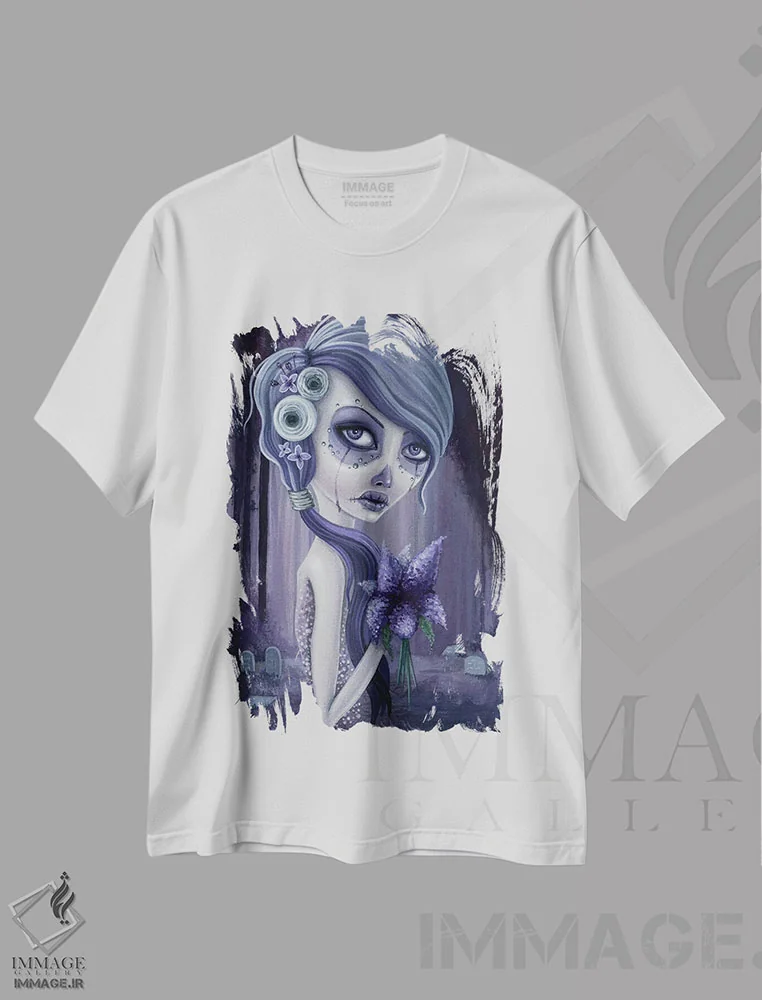 تیشرت سفید طرح دار – تیشرت هنری ,یاس بنفش در جنگل اثر مگان ماژوسکی فروشگاه ایماژ