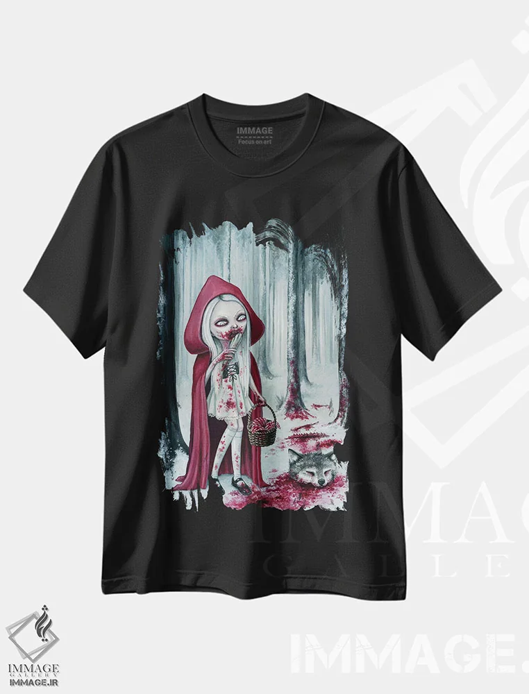 تیشرت مشکی طرح دار – تیشرت فانتزی ,شنل قرمزی مرده کوچک اثر مگان ماژوسکی فروشگاه ایماژ