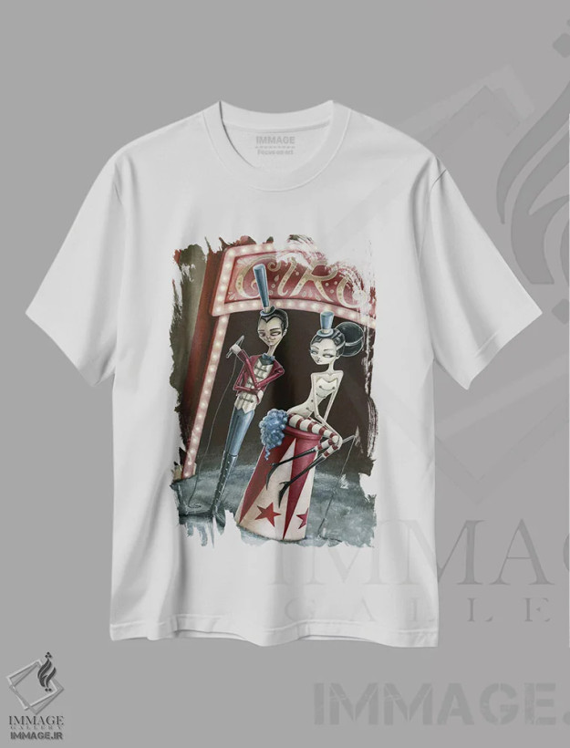 تیشرت سفید طرح دار – تیشرت هنری ,ریون و ریا؛ استاد و بانوی سیرک اثر مگان ماژوسکی فروشگاه ایماژ