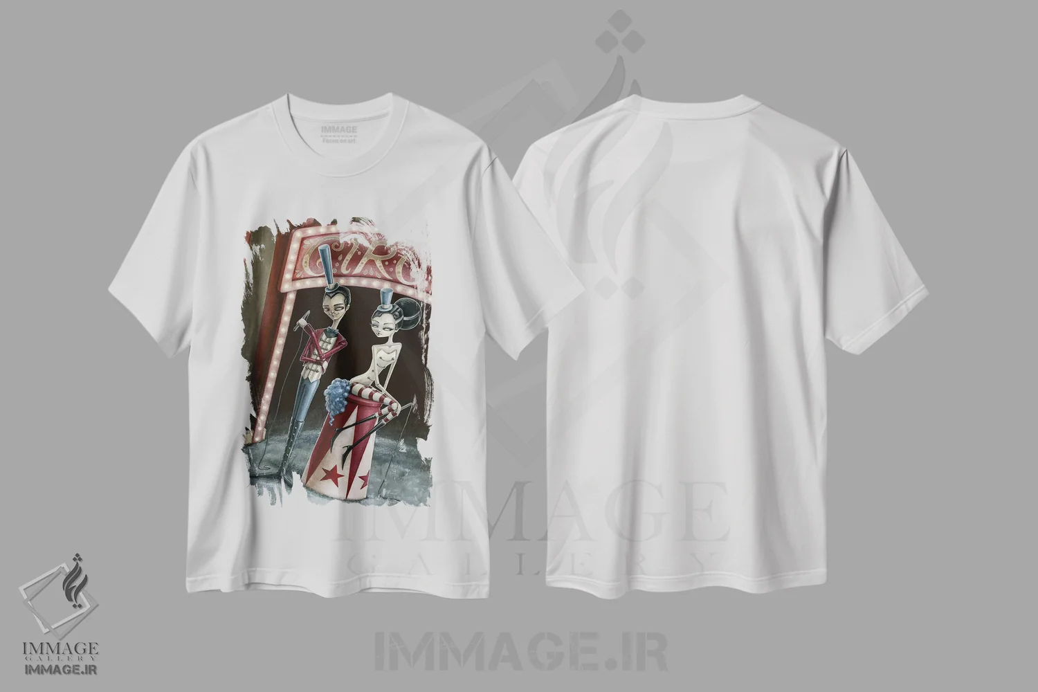 تیشرت سفید طرح دار – تیشرت هنری ,ریون و ریا؛ استاد و بانوی سیرک اثر مگان ماژوسکی فروشگاه ایماژ