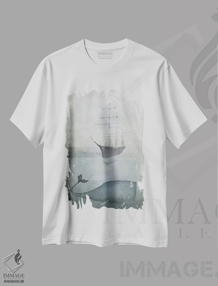 تیشرت سفید طرح دار – تیشرت طبیعت ,آب های عمیق اثر ماجالی فروشگاه ایماژ