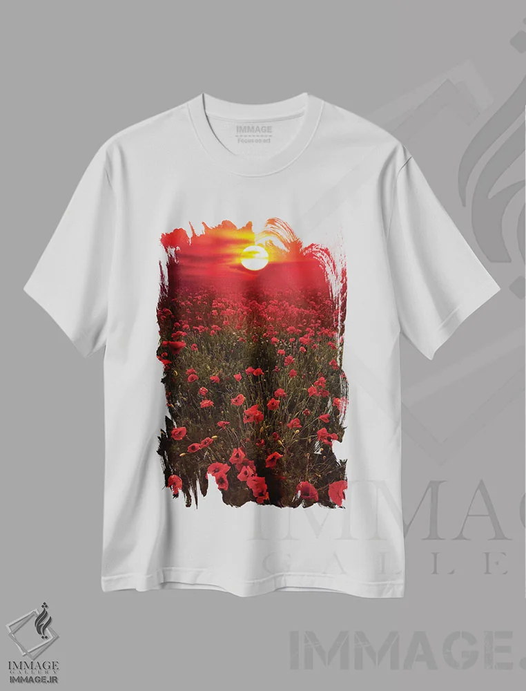تیشرت سفید طرح دار – تیشرت طبیعت ,غروب گرم اثر مارکو کارماسی immage.ir