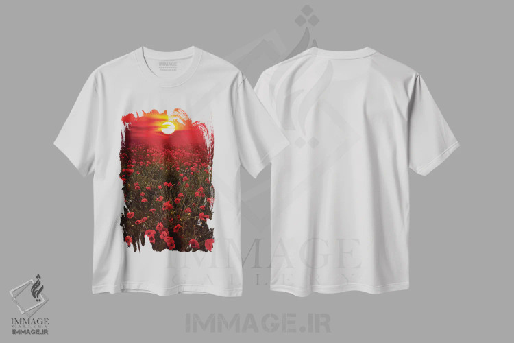 تیشرت سفید طرح دار – تیشرت طبیعت ,غروب گرم اثر مارکو کارماسی immage.ir