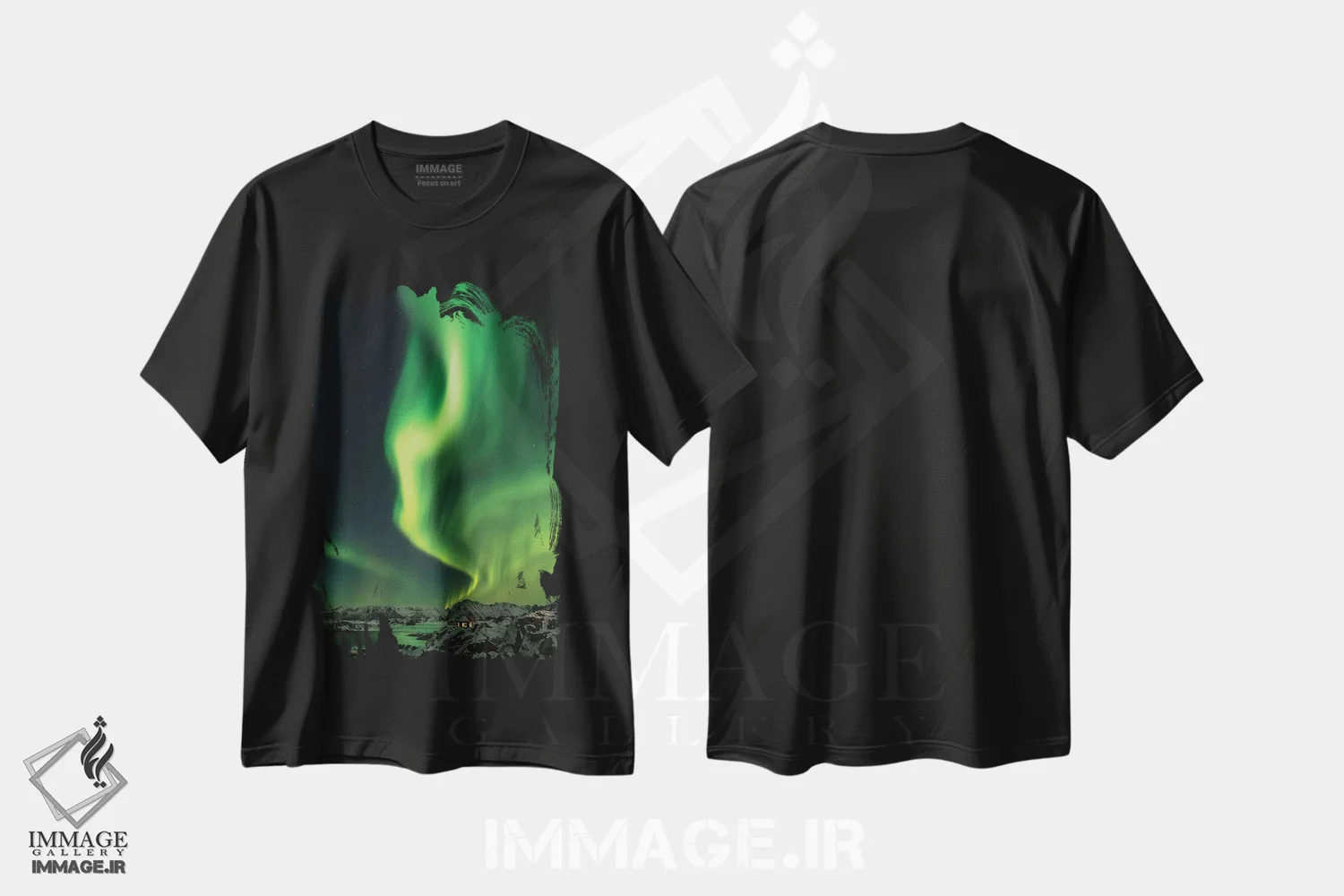 تیشرت مشکی طرح دار – تیشرت طبیعت ,شفق شمالی اثر مارکو کارماسی فروشگاه ایماژ