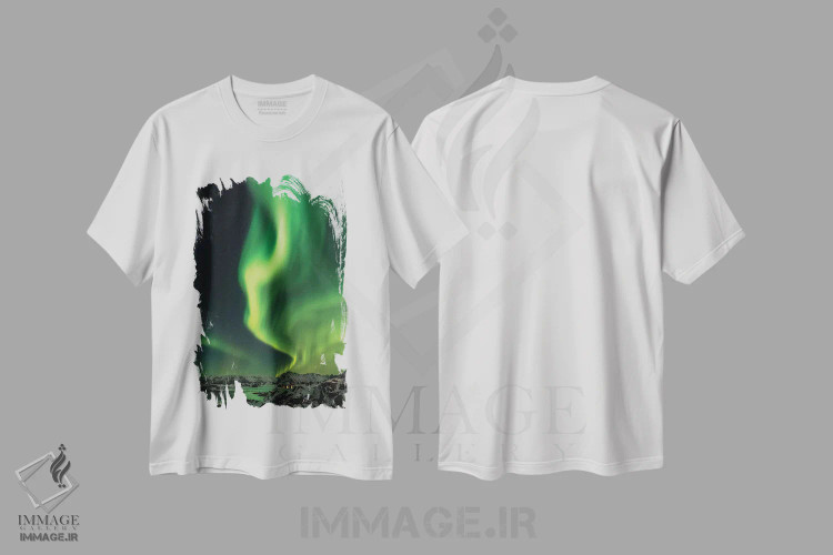 تیشرت سفید طرح دار – تیشرت طبیعت ,شفق شمالی اثر مارکو کارماسی immage.ir