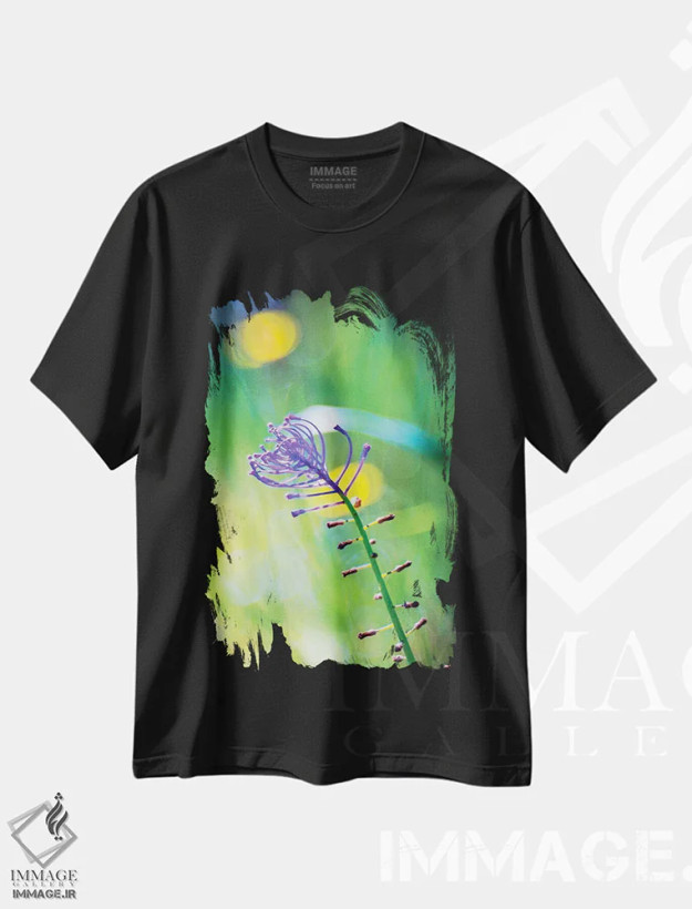 تیشرت مشکی طرح دار – تیشرت گیاه نگارانه ,گل بنفش اثر مارکو کارماسی فروشگاه ایماژ