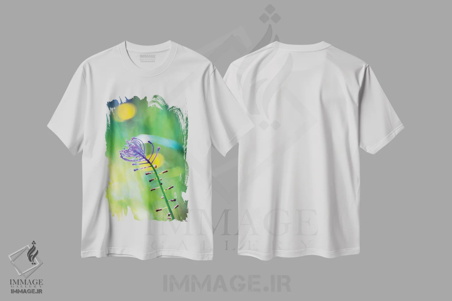 تیشرت سفید طرح دار – تیشرت گیاه نگارانه ,گل بنفش اثر مارکو کارماسی immage.ir