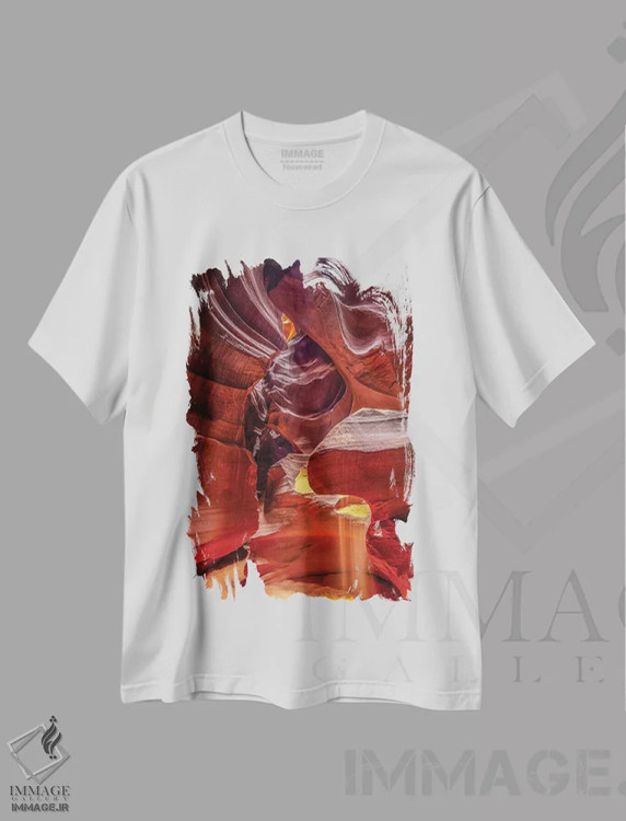 تیشرت سفید طرح دار – تیشرت هنری ,شن طلایی اثر مارکو کارماسی فروشگاه ایماژ