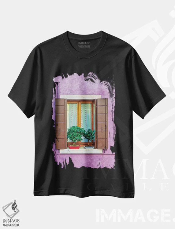 تیشرت مشکی طرح دار – تیشرت شهری ,پنجره بنفش در ونیز اثر مارکو کارماسی فروشگاه ایماژ