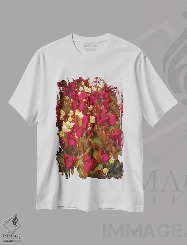 تیشرت سفید طرح دار – تیشرت گل ,لاله ها اثر مارکو کارماسی immage.ir