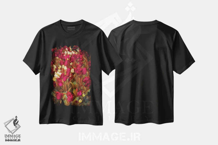 تیشرت مشکی طرح دار – تیشرت گل ,لاله ها اثر مارکو کارماسی فروشگاه ایماژ