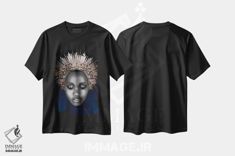 تیشرت مشکی طرح دار – تیشرت هنری زنانه ,چهره شماره LXI اثر مارسیا آلک فروشگاه ایماژ
