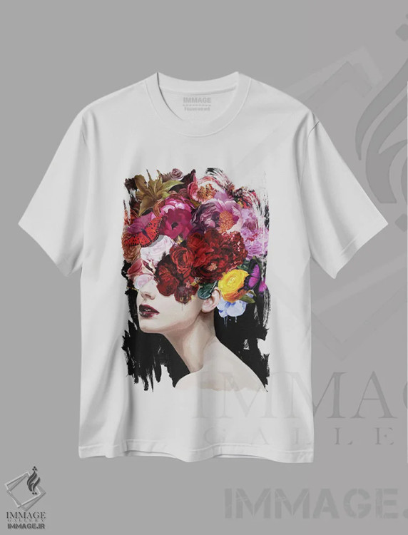 تیشرت سفید طرح دار – تیشرت طبیعت ,سوسن با گل ها و پروانه ها اثر مارسیا آلک immage.ir
