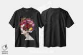 تیشرت مشکی طرح دار – تیشرت طبیعت ,سوسن با گل ها و پروانه ها اثر مارسیا آلک فروشگاه ایماژ