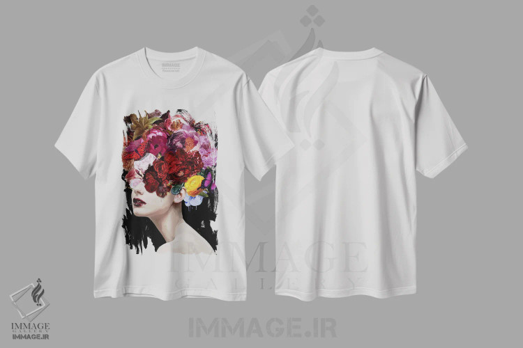 تیشرت سفید طرح دار – تیشرت طبیعت ,سوسن با گل ها و پروانه ها اثر مارسیا آلک immage.ir