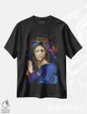 تیشرت مشکی طرح دار – تیشرت زنانه ,بانوی ما با گل بر سر اثر مارسیا آلک فروشگاه ایماژ