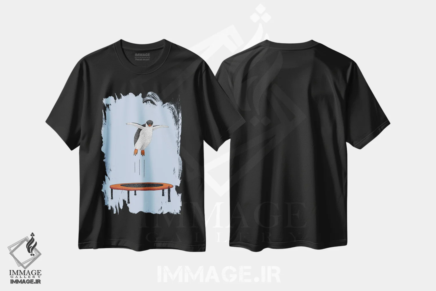 تیشرت مشکی طرح دار – تیشرت فانتزی ,پنگوئن روی ترامپولین اثر مارتینا اسکات immage.ir