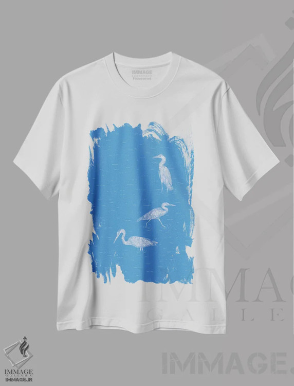 تیشرت سفید طرح دار – تیشرت مینیمال ,سه حواصیل اثر مارتینا اسکات immage.ir