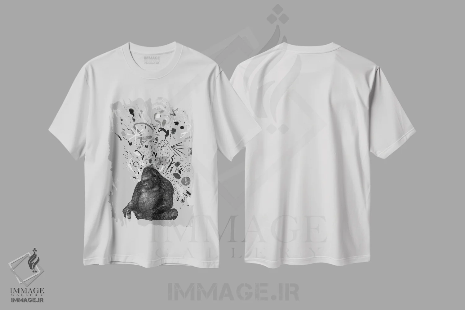 تیشرت سفید طرح دار – تیشرت حیوانات ,گوریل بداخلاق اثر مارتینا اسکات فروشگاه ایماژ