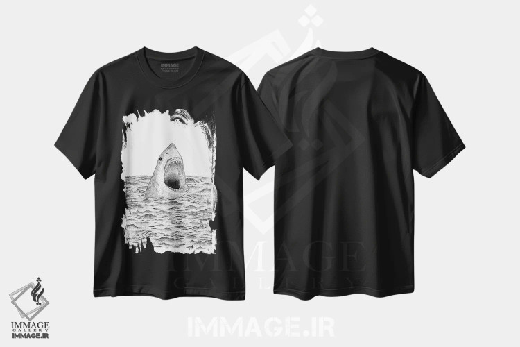 تیشرت مشکی طرح دار – تیشرت دریایی ,کوسه اثر مارتینا اسکات immage.ir