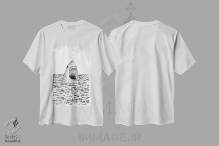 تیشرت سفید طرح دار – تیشرت دریایی ,کوسه اثر مارتینا اسکات فروشگاه ایماژ
