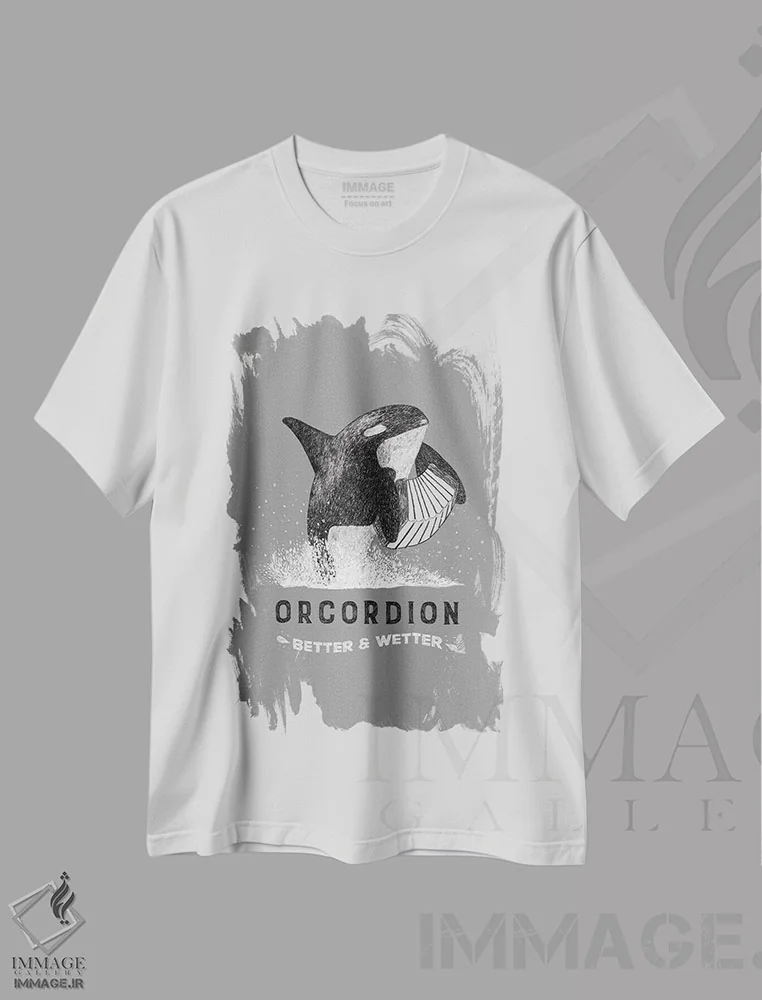 تیشرت سفید طرح دار – تیشرت فانتزی ,آرکوردیون اثر مارتینا اسکات immage.ir
