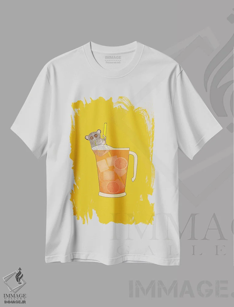 تیشرت سفید طرح دار – تیشرت طنز ,جرعه نوشی جین و آب میوه اثر مارتینا اسکات فروشگاه ایماژ