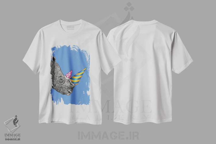 تیشرت سفید طرح دار – تیشرت فانتزی ,کرگدن مهمانی اثر مارتینا اسکات immage.ir