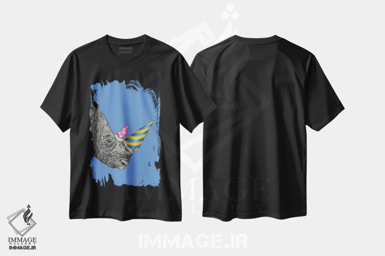 تیشرت مشکی طرح دار – تیشرت فانتزی ,کرگدن مهمانی اثر مارتینا اسکات فروشگاه ایماژ
