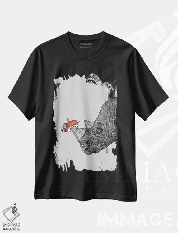 تیشرت مشکی طرح دار – تیشرت حیوانات ,کرگدن خسته اثر مارتینا اسکات فروشگاه ایماژ