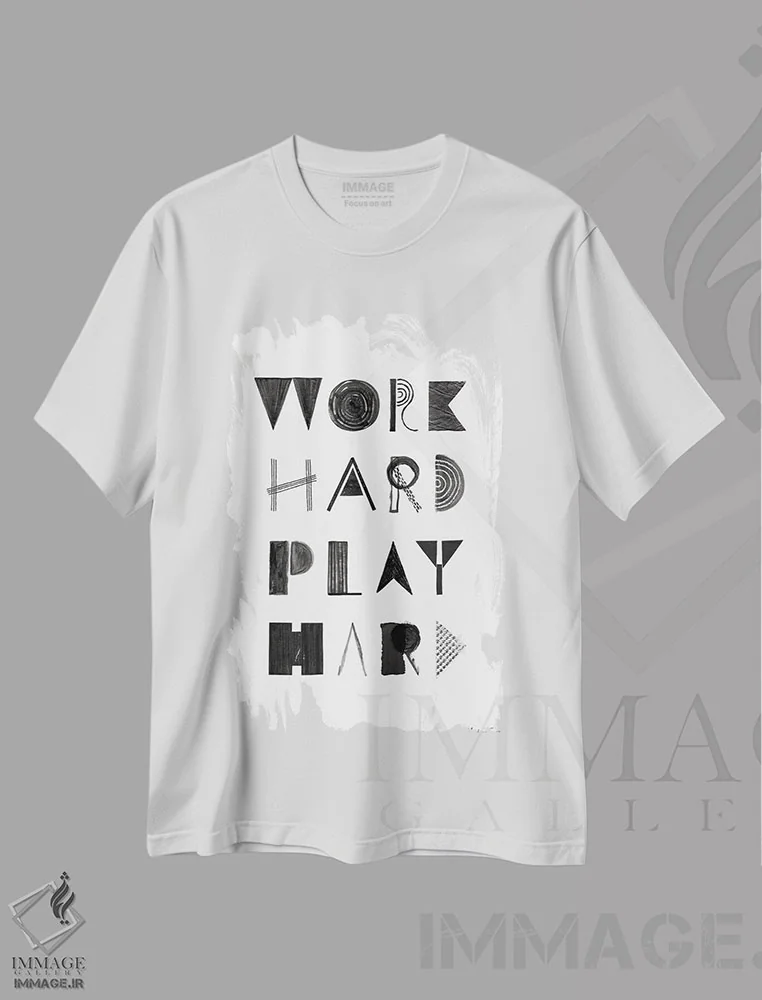 تیشرت سفید طرح دار – تیشرت انگیزشی ,سخت کار کن، حسابی خوش بگذرون اثر مارتینا اسکات immage.ir