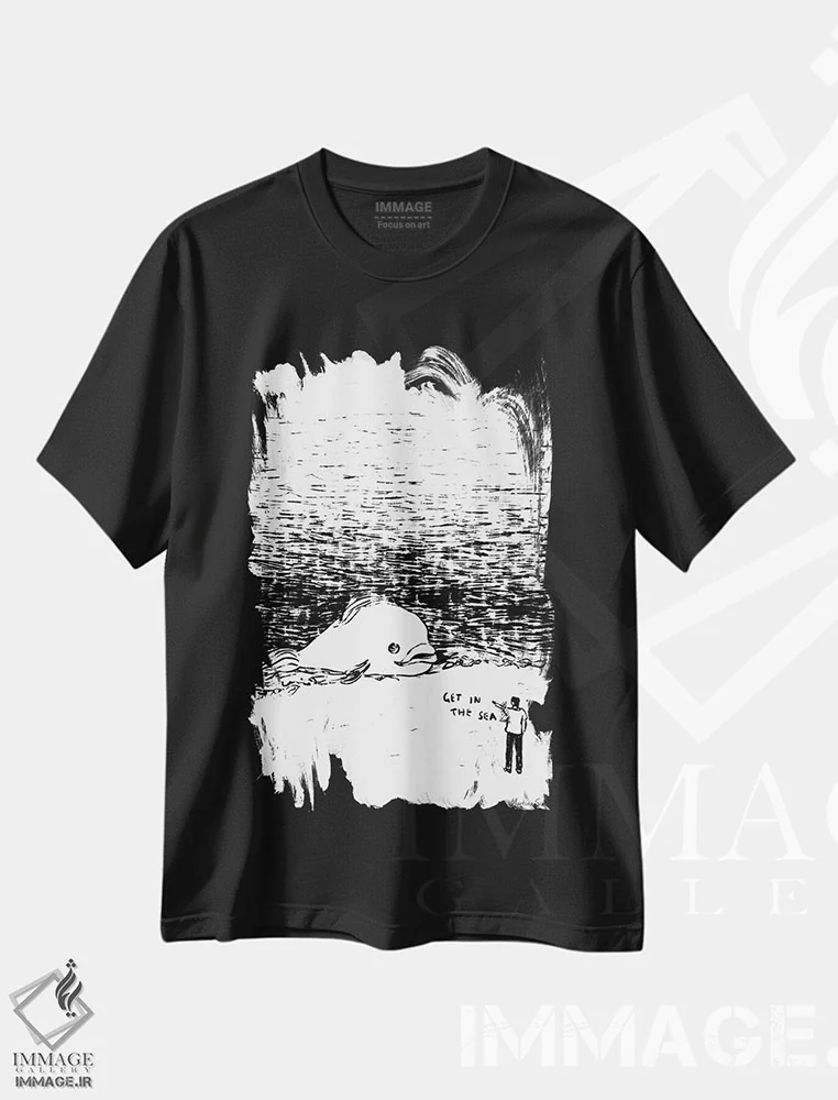 تیشرت مشکی طرح دار – تیشرت فانتزی ,برو تو دریا اثر مارتینا اسکات فروشگاه ایماژ