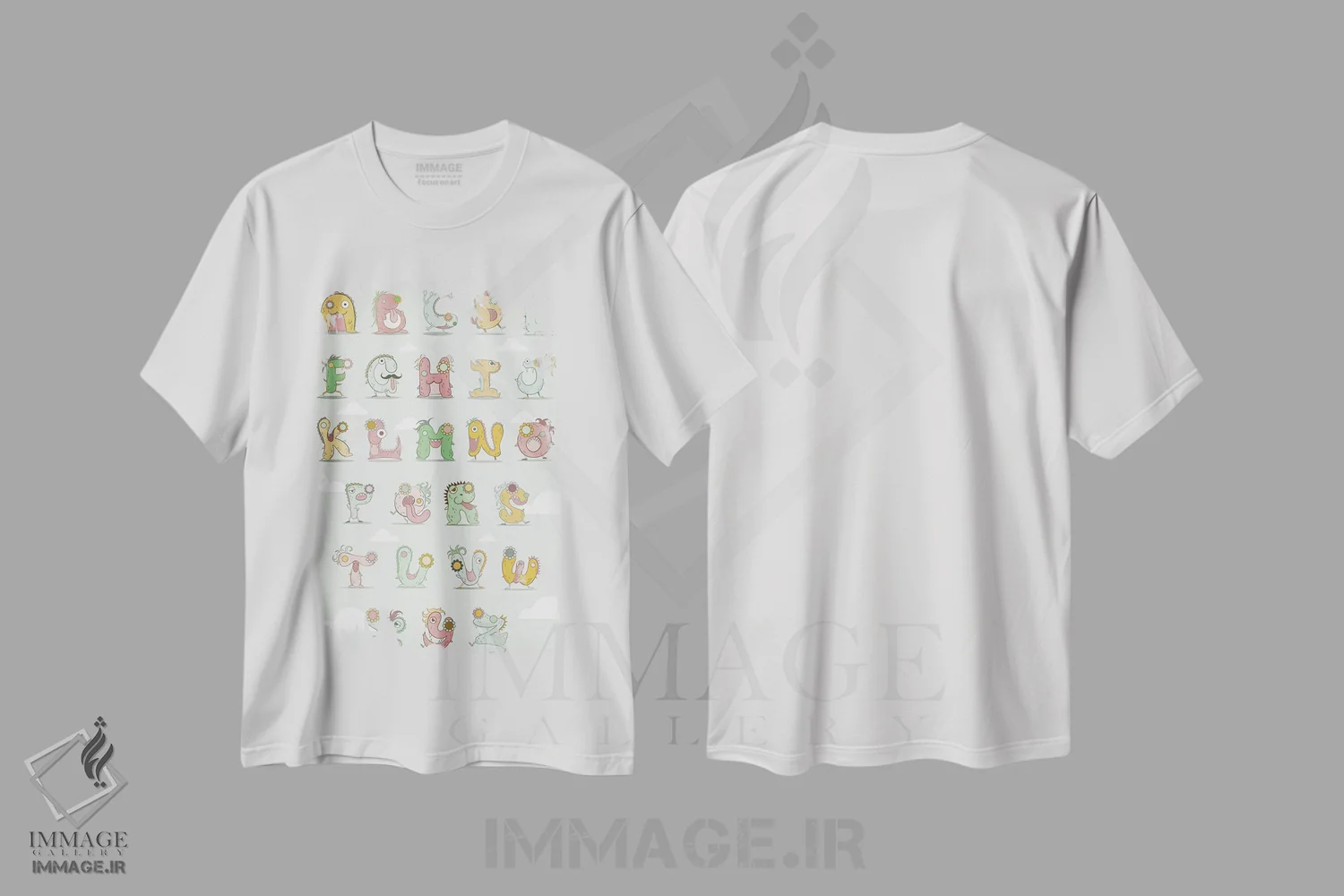 تیشرت سفید طرح دار – تیشرت آموزشی ,جدول الفبا اثر فایو بای فایو کالکتیو فروشگاه ایماژ