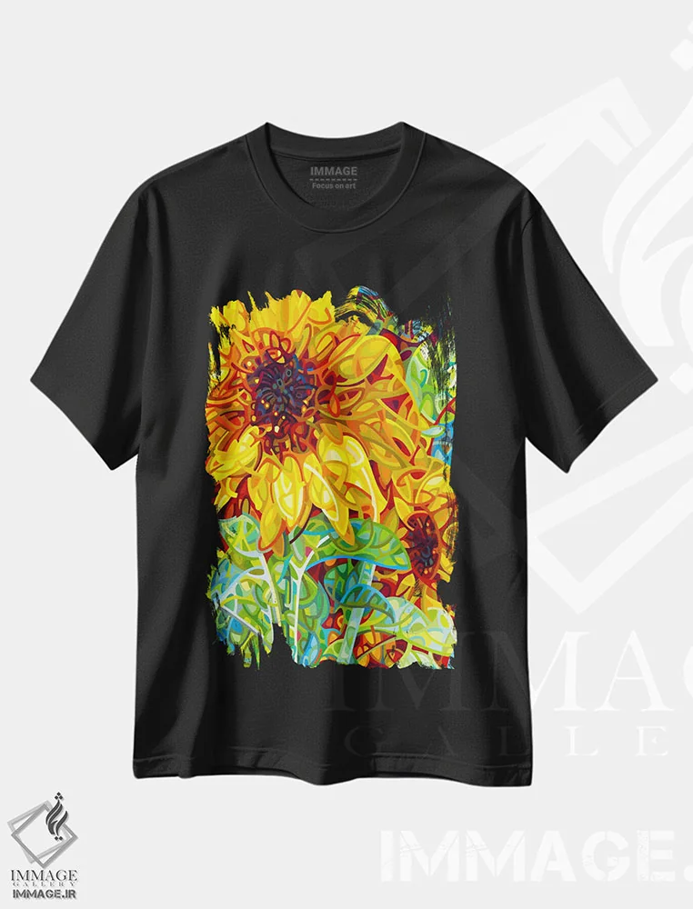 تیشرت مشکی طرح دار – تیشرت هنری ,تابستان در باغ اثر مندی بودان فروشگاه ایماژ