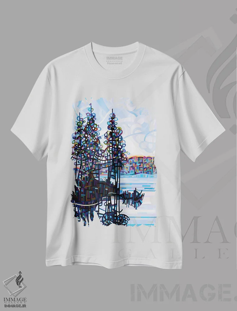 تیشرت سفید طرح دار – تیشرت طبیعت ,صبح هالیبرتون اثر مندی بودان فروشگاه ایماژ
