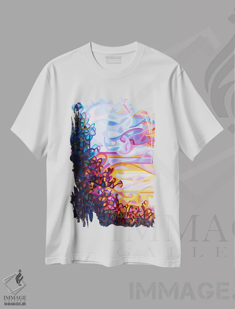 تیشرت سفید طرح دار – تیشرت انتزاعی ,کرشندو اثر مندی بودان immage.ir
