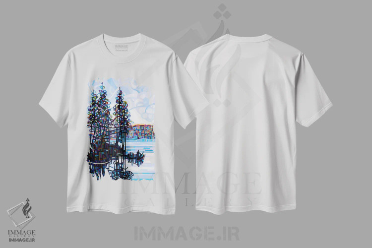 تیشرت سفید طرح دار – تیشرت طبیعت ,صبح هالیبرتون اثر مندی بودان فروشگاه ایماژ