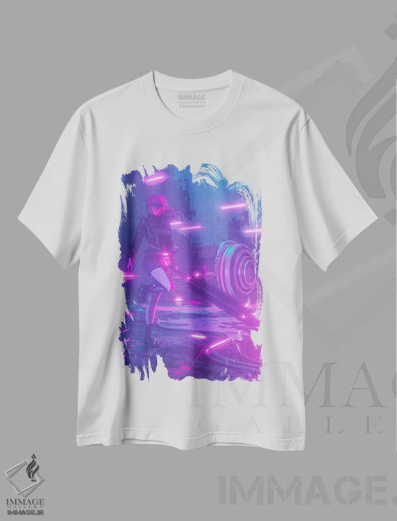 تیشرت سفید طرح دار – تیشرت هنری ,شمشیر کهربا اثر ماریشا بکر immage.ir
